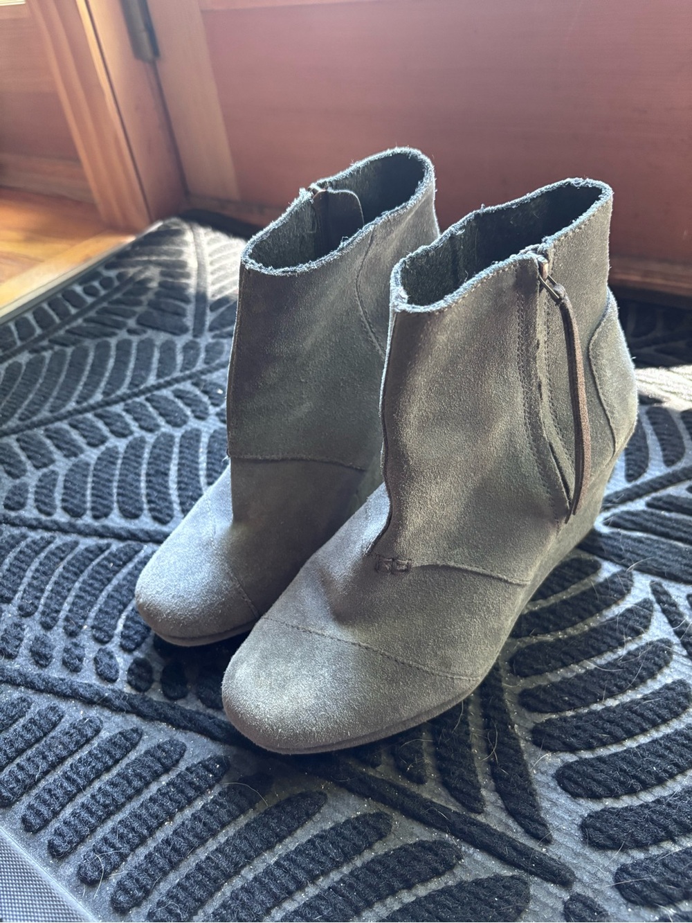 Toms Gray Suede Wedge Ankle Boots